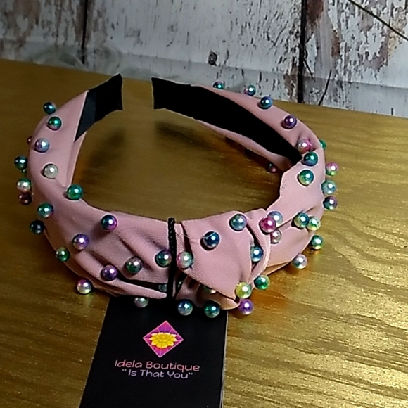 Dusty Pink Knotted Multicolor Pearl Embellished Soft Fabric HeadBand  Daily Life - Picture 5 of 11